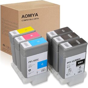 AMOMYA PFI-102 خرطوشة الحبر متوافقة مع Canon PFI102 PFI 102 خرطوشة الحبر لـ ImagePrograf IPF500 510 600 610 650 655 700 710 720 750 755 760 765 130ML حبر الختام (2MBK ، BK ، C ، M ، Y) 6