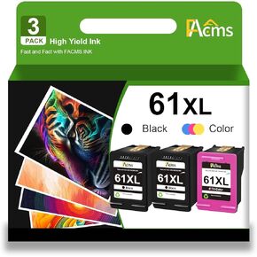 3 Pack 61XL Ink Cartridges Balck and Color Combo Pack Replacement for HP 61XL 61 XL Ink Cartridges Work with Envy 4500 5530 5535 Deskjet 2540 1010 Officejet 4632 4634 (2 Black,1 Tri-Color)