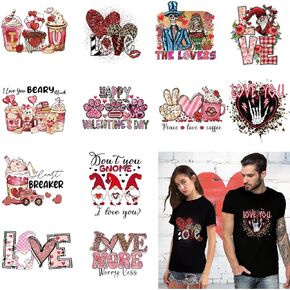 12pcs عيد الحب الحديد عند النقل إلى Tirt ، عيد الحب نقل حرارة التصميمات فينيل تصاميم الحديد على بقع عيد الحب HTV الحديد على ورق شارات لوسادة الملابس DIY