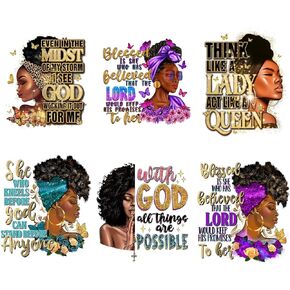 6 Sheets Black Girl Iron On Patches,Black Women Heat Transfer Stickers,Afro Girl Iron on Stickers Decals， for DIY Clothing T-Shirt, Dresses, Shirts, Skirts, Jackets, Jeans, Bags, Sport Swears