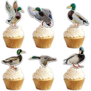 18pcs Glitter Wild Duck Dessert Cupcake Topper Pick for Animal Duck Adventure Movie Theme Decor Supplies Baby Shower Boys Girls Happy Birthday Party Decorations
