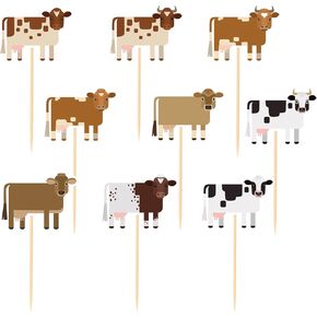 Western Party Decorations, Cowboy Cup Cake Toppers Highland Cow for Birthday Parties, Baby Showers, Rodeo-Themed Eventswestern Parties Supplies Cow Print Stuff Cowboys (Cute Cow Body 18pcs)