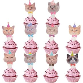 20pcs Cat Cupcake Toppers - Adoriment Pet Cat Cake Toppers Decorations Kitty Cake For Birthday Party ، Dame Dame ، حفل زفاف مع تصميمات القط اللطيف