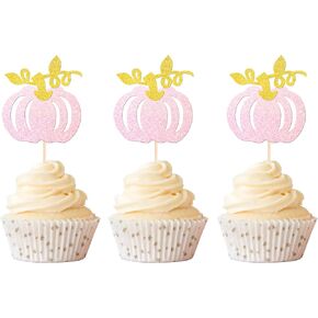 Rsstarxi 24 Pack Oh Baby Pumpkin Cupcake Toppers Glitter Fall Theme Feet Cupcake Picks Baby Shower Cake Decorations for Harvest Thanksgiving Theme Kids Birthday Party Supplies Pink