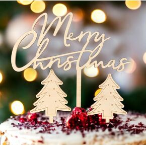 Wood Christmas Cake Topper - 3PCS Merry Christmas Cake Topper, Wooden Christmas Tree Cake Decoration, Winter Holiday Decoration