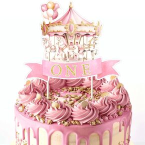 Carousel 1st Birthday Party Decoration Girl Carousel One Birthday Cake Topper Merry-Go-Round Cake Decoration for Carousal Horse Amusement Park 1st First 1 Year Old Birthday Party Decoration
