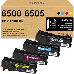 Phaser 6500 Toner Cartridge 4-Pack Replacement for Xerox 106R01597 106R01594 106R01595 106R01596 Cartridge Work with Phaser 6500 6500N 6500DN WorkCentre 6505 Printer (BK/C/M/Y)