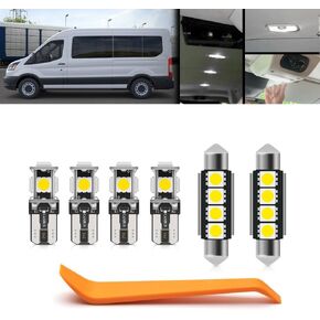 NJSBYL 6 قطع LED مصابيح إضاءة قبة داخلية لـ 2015-2024 F-ord Transit Wagon Passenger Van XL XLT مجاملة خريطة جذع القراءة أضواء السقف T10 42 مم طقم لمبة بديلة للإكليل