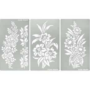 aleks Melnyk No.511 Metalic Stencil ، Rose Flower Branch ، Rose Vine ، Drolls ، Blossom Leaf ، Stencils Small ، 3 MC ، قوالب لحرق الخشب ، نقش ، صياغة ، سجل القصاصات ، الفن