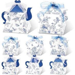24pcs مصغرة زرقاء زهرة وبيضاء الحفل الهدايا مربع الشاي حفلة شاي حلوى مع chinoiserie الأزهار المطبوعة لوازم الحفل