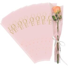 L7HWDP 30 PCS أحذية واحدة من الأكمام الوردية الأكياس البلاستيكية تغليف زهرة واحدة تغليف الورد ، لحفلات الزفاف ، أعياد الميلاد ، الذكرى السنوية ، عيد الحب ، عيد الأم ، عيد الأب ، التخرج (الوردي)