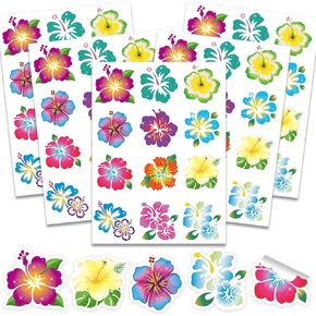 HOWAF 288pcs Hibiscus Stickers Hawaiian Tropical Luau Stickers Hawaii Flower Self Adhesive Sticker Hibiscus Flower Label Sticker for Summer School Kids Crafts Supplies, Aloha Flowers Decals