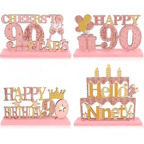 90th Birthday Decorations for Women 4 Pcs Pink Rose Gold 90th Wooden Birthday Table Centerpieces for 90th Party