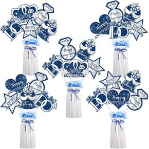 Jollyboom 24pcs مركزية الذكرى السنوية السعيدة ، الأزرق الأزرق السعيد للذكرى السنوية ، مركزية ، لا نزال نفعل الزخارف زخرفة الجدول على الوجهين للنساء الذكرى السنوية