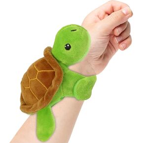 DolliBu Sea Turtle Stuffed Animal Slap Bracelet - Fluffy Sea Animal Magnetic Snap Bracelet for Kids, Wearable Plush Slap Bracelet Wrist Band Toy for Children's Accessory, Play and Party Favor - 5 Inch