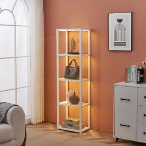 FENLO Glass Shelf Floor Lamp with Dimmable LED Lighting – 66" Curio-Style Display Shelf for Collectibles – App & Remote Controlled Modern Lighted Furniture Fantasy Plus Pro