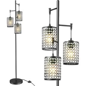 EE Eleven Master Modern 3-Light Tree Floor Lamp for Living Room Crystal Standing Lamp with On/Off Switch Elegant Black Pole Light for Bedrooms Office Hotel in Saudi Arabia