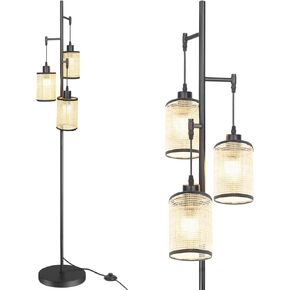 EE Eleven Master Master Modern 3 Light Tree Floor Lamp لغرفة المعيشة مصباح دافئ الكريستال مع/إيقاف تشغيل/إيقاف تشغيل ضوء القطب الأسود الأنيق لغرف النوم فندق Office Hotel
