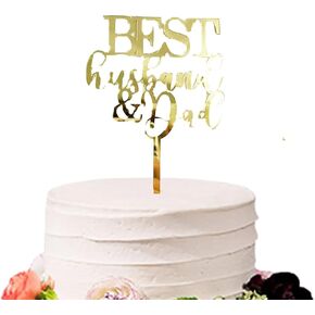 Best Husband & Dad Cake Topper, Acrylic Gold Father's Day Cake Decoration, Men's Birthday Cake Topper Party Supplies for Dad Men (Best husband&dad)