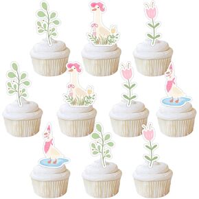 36pcs أوزة الكب كيك القبعات العليا ، زخارف حفلة غوس سخيفة الأوز تحت عنوان كعكة الديكور للبنات
