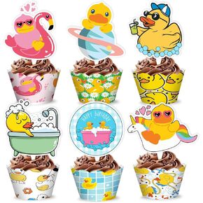 48pcs Duck Rubber Duck تحت عنوان زخارف حفلة عيد ميلاد | 24pcs cupcake toppers & 24pcs cupcake wrappers party favors favories extructs leygres healpiece table gifts for boys girls carnival juds