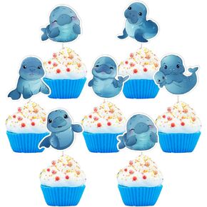 Manatee Party Decoration, 24pcs Manatee Cupcake Topper Sea Animal Double-Sided Printing Cake Decoration for Manatee Sea Ocean Marine Creature Animal Birthday Baby Shower Party Decoration