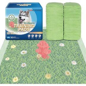 HONEYCARE Dog Training Pads with Grassfield & Fire Hydrant Printing丨Eliminating Urine Odor Puppy Pads 丨 XXL Premium Dog Pee Pads (30Count, 30x36 inch)