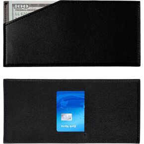 محفظة مظروف نقدي من الجلد الأسود البسيط للاستخدام اليومي والسفر والهدايا - محمية RFID ، البالغين للجنسين