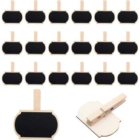 20 Pack Wooden Mini Chalk Board Clip on Signs Blackboard Tag with Clips Message Chalkboard Labels Clip for Baskets Memo(Lantern)