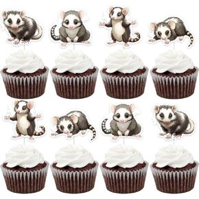 Joymemo 36 قطعة القبعات العليا Opossum Cupcake ، زينة كعكة Opossum للمراهقين البالغين ، جوازات حيوانات عيد ميلاد POSSUM