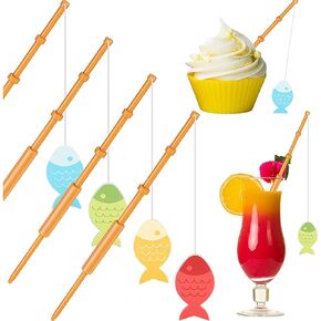 aboofan 12pcs صيد الأسماك حفلة عيد ميلاد ديكورات صغيرة الصيد قطب كب كيك أعلى