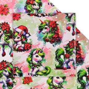 DTIAFU Unicorn Christmas Wrapp Paper for Girls - Red & Green Unicorn Design for Birthday Holiday Party Party - 20 × 28 بوصة لكل ورقة (ورقة 6)