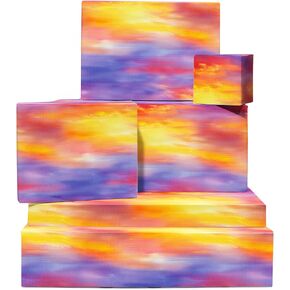 Central 23 Pretty Wrapp Paper Birthday - 6 أوراق من غلاف الهدايا لها - Sunset Sky المائية - قابلة لإعادة التدوير - حفل زفاف ، ذكرى ، استحمام الطفل