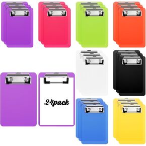 cobee Small Clipboards 4 x 6 Inch,24 Pack Plastic Colorful Mini Clipboard A6 Memo Size with Low Profile Clip Pocket Clip Board for Offices Classroom Nursing Shopping Lists