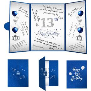 Crenics 13th عيد ميلاد ديكورات الصبي أو الفتيات ، كتاب الضيوف الإبداعي 13th عيد ميلاد بديل ، أزرق وفضي 13 توقيع عيد ميلاد 18 × 12 بوصة ، هدايا عيد ميلاد رائعة 13