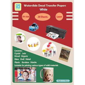 20 Sheets DIY Laser Water Slide Decal Paper Sheets White Image Transfer Paper