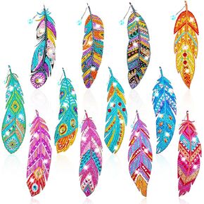 12 PCS 5D Diamond Painting Laink Stowers Crystal Feather Bookmark Acrylic Diamond Art Lundmarks Pendant Drawing Rhinestone للبالغين لوازم هدايا المكتب المنزلي للأطفال
