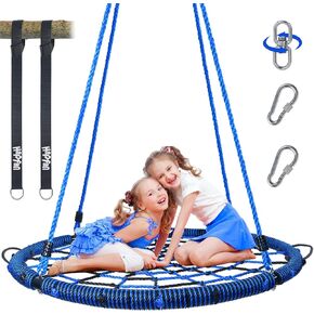 Hapfan 40'' Spider Web Tree Swing, 750 lbs Outdoor Saucer Net Swing with Swivel and 9.8 FT Swing Hanging Straps, Backyard Swing Set Accessories(Green)
