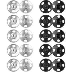 يستقر الخياطة الممتازة 100 مجموعة 10 مم أزرار Snap Snap Snap Snaps Snaps Snaps Metal Snaps Press Presss Studs لخياطة ملابس (أسود وفضي)