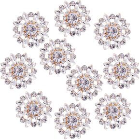 Jerler 10 Pcs 24MM Rhinestone Buttons Crystal Embellishments Sew on Clothing Buttons for Decoration and DIY (Gold, 24mm/0.94 inch)