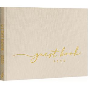 LANPN Wedding Guest Book 2025 - حفل زفاف التخرج من الكتان مع 108 صفحات فارغة للتسجيل في الصور - Bolloid Guest Book for Wedding Bridal Shower Dame Funeral (Black)