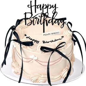 Philaeec Bow Cake Topper Ribbon مع علامة عيد ميلاد سعيد لزخارف حفلة عيد ميلاد Coquett