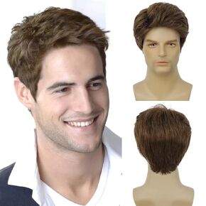 Grey Short Wigs for Men Natural Layered Synthetic Hair Cosplay Halloween Costume Wigs for Male Guy