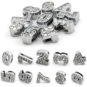 Mollensiuer 50pcs الكاملة أحجار الراين 10 مم رقم شريحة السحر 0-9 DIY رقم DIY مجوهرات صنع السحر لوازم الأساور معصم معصم القلادة DIY صنع المجوهرات ، الفضة