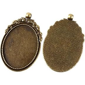 Pandahall 10pcs 40x30mm خمر التبتية سبيكة قلادة كابوشون الإعداد