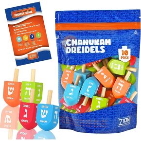 Zion Judaica Colored Wood Dreidels متوسطة الحجم في حزمة كبيرة في حقيبة Ziplock 30 و 100 حزمة متوفرة (30)