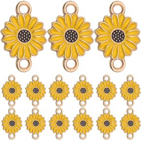 30pcs Enamel Flower Charms Connectors Links Yellow Alloy Floral Sunflower Daisy Flower Dangle Pendants with Double Loops for DIY Bracelet Earring Necklace Jewelry Making