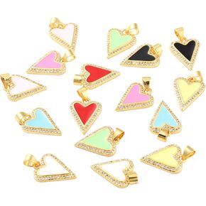 BEEFLYING 10pcs Random Color Brass Enamel Heart Charms Pendants CZ Stone Pendants for DIY Jewelry Necklaces Bracelets Making