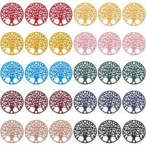 cheriswelry الصلب غير القابل للصدأ شجرة من الحياة سحر 100pcs المعادن المعادن المعلقات الثريا روابط ملونة المحفورة المعاد