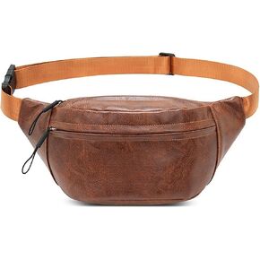 Leather Fanny Packs for Men Women, Brown Belt Bag Fashionable Waist Pack Sling Crossbody Bags Purse for Casual Workout Travel Camping Hiking Walking